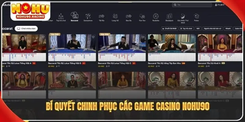 Bí quyết chinh phục các game casino Nohu90