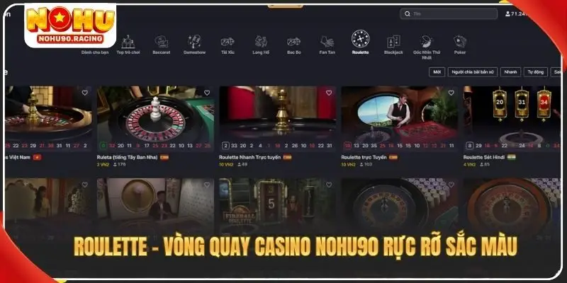 Roulette - Vòng quay casino Nohu90 rực rỡ sắc màu